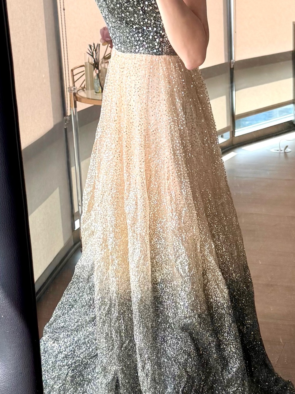Custom Indian Sparkle Formal Gown • Black Gold Ombre • Sequin Wedding/Prom Dress